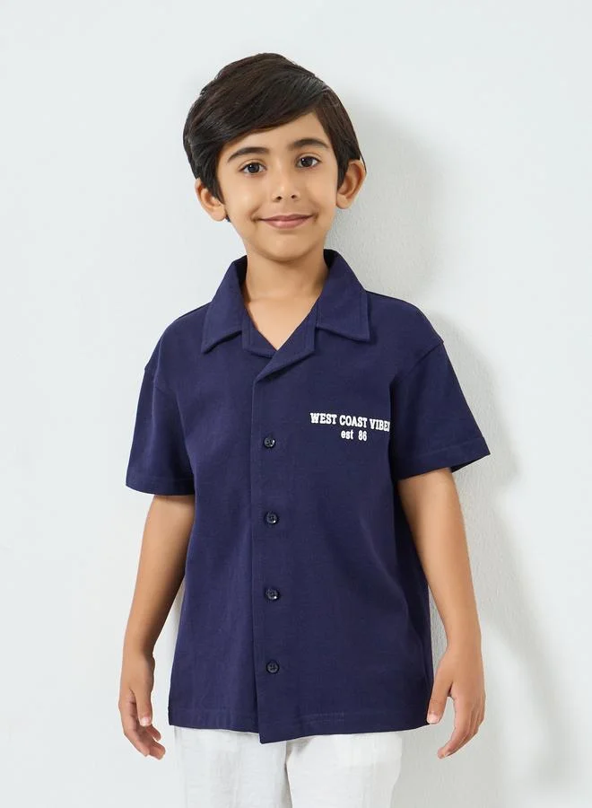 Styli Boys Navy Blue Short Sleeve Shirt